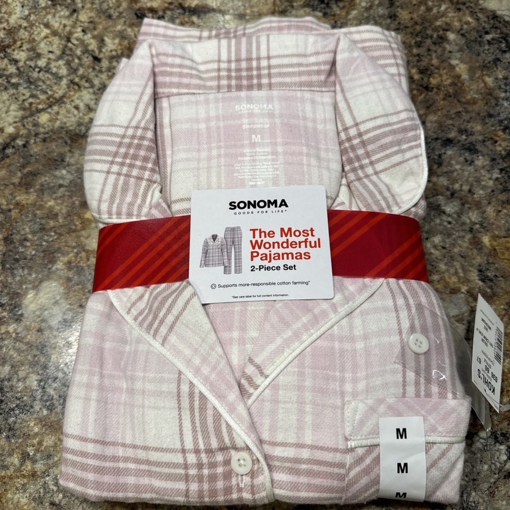 Sonoma Women's Pajamas Medium Pink Plaid The Most Wonderful Pajamas 2 Piece Set